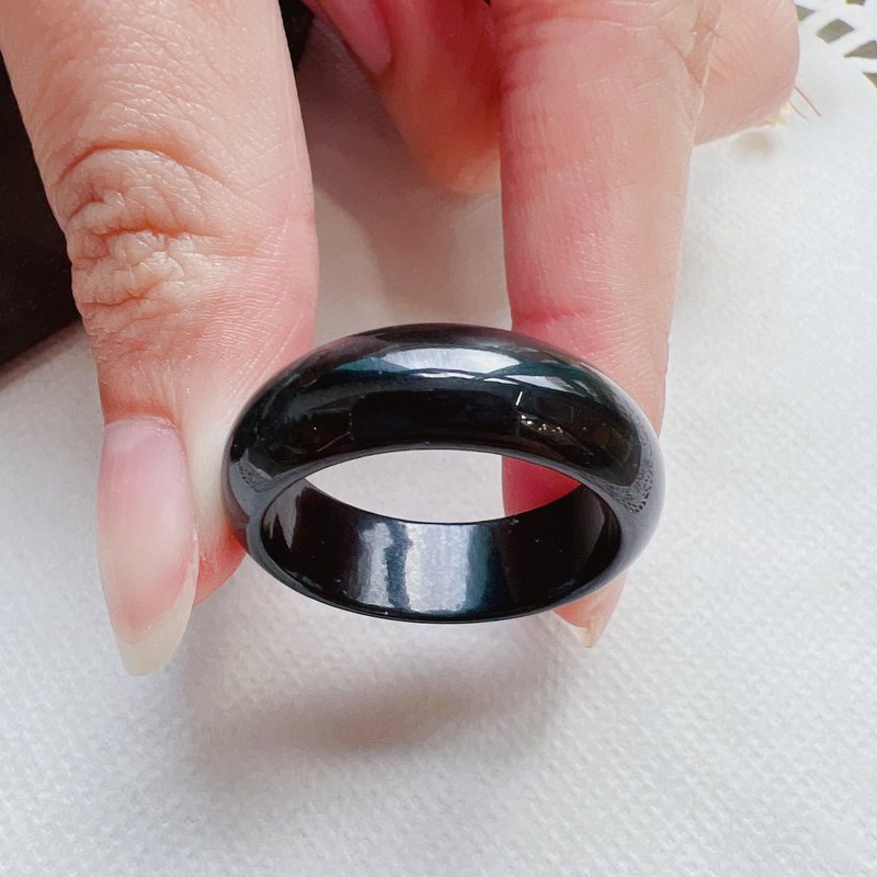 墨翠翡翠戒指戒圈 | 国际20围 | 天然缅甸玉A货翡翠 | 送礼 - 戒指 - 玉石 灰色