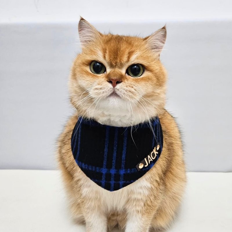 定制化宠物围兜/领巾/口水巾/围巾 定制名字私人订制 蓝黑色格纹 - 衣/帽 - 其他材质 黑色
