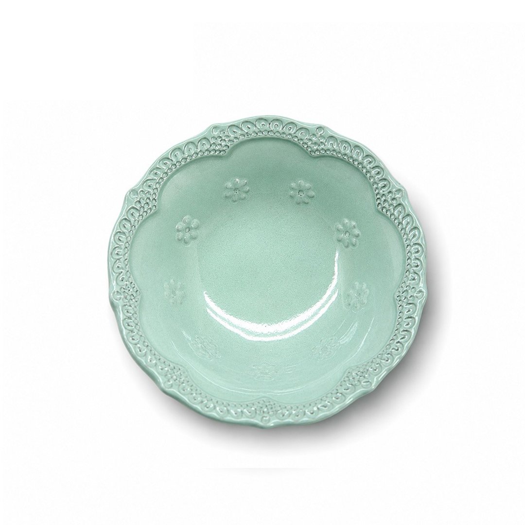 意大利 VBC casa 手工浮雕蕾丝系列 13cm 小圆碗 蒂芬妮绿 - 浅碟/小碟子 - 陶 绿色