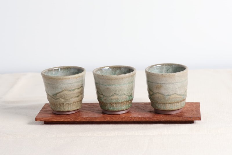 山脉绿灰小茶杯 - 茶具/茶杯 - 陶 