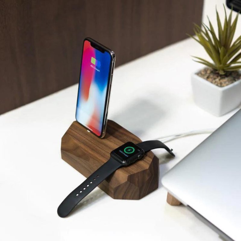 二合一实木iPhone充电器  苹果手机充电器  实木Apple充电器 礼物 - 充电宝/传输线 - 木头 咖啡色