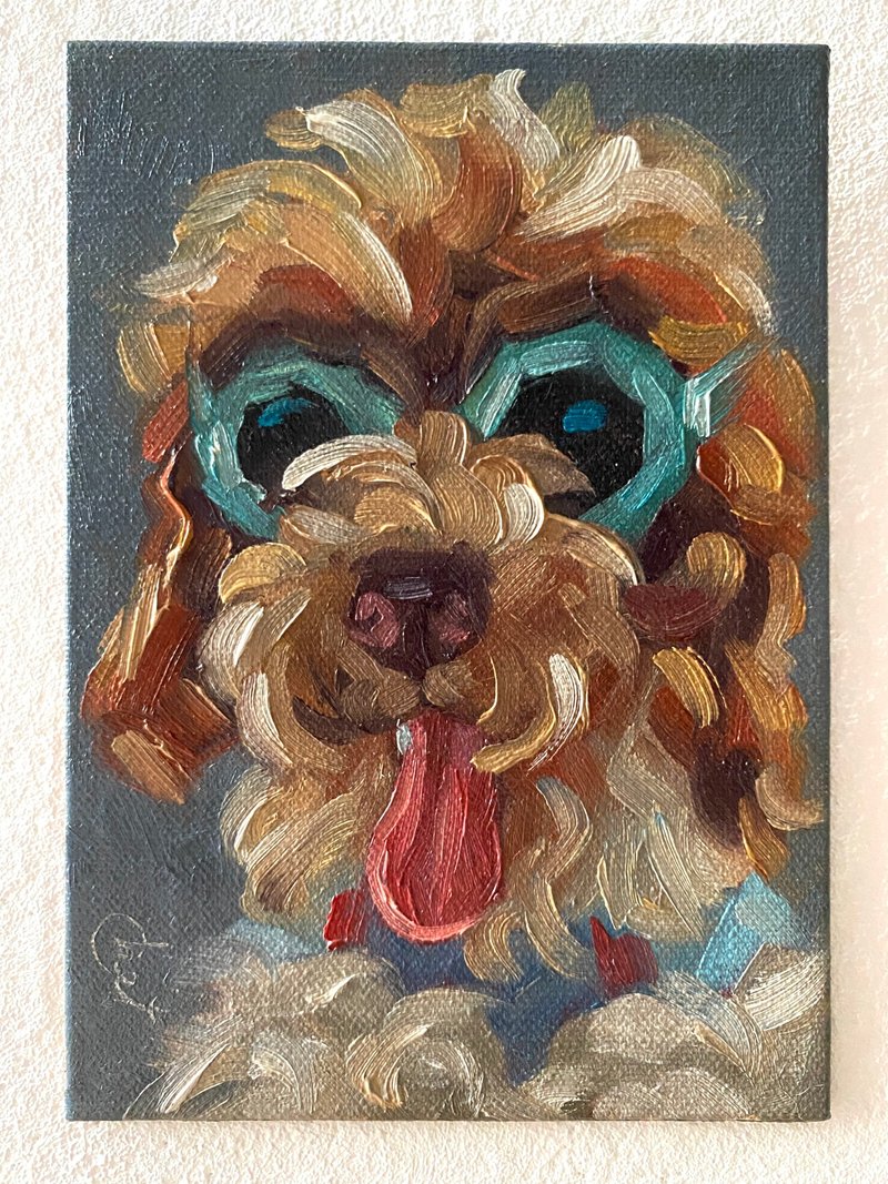 狗油画原创 宠物肖像艺术品 动物微型墙壁艺术 - 墙贴/壁贴 - 木头 