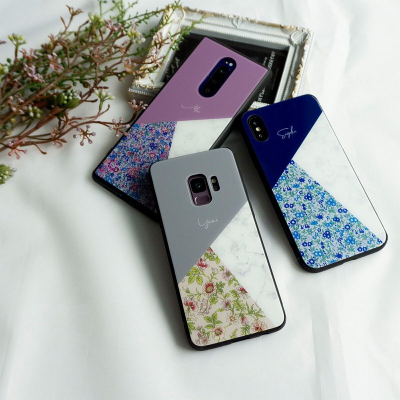 兼容多设备的智慧型手机外壳，玻璃 [偏色，个人化]，暗淡，大理石，花朵，iPhone，安卓，JI32U - 手机壳/手机套 - 玻璃 灰色