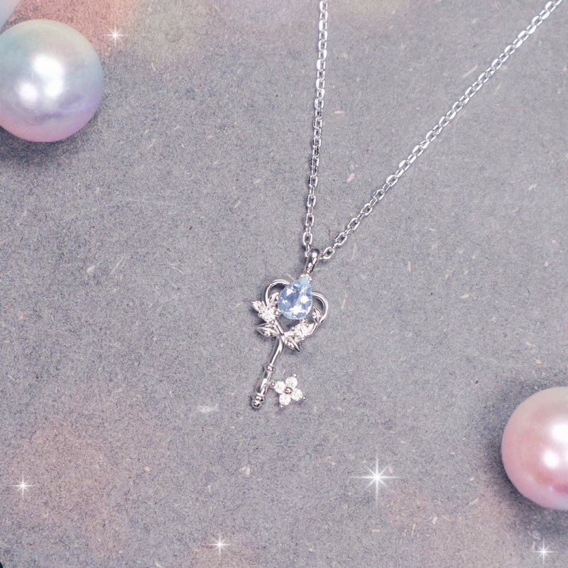 La Joie 海蓝宝心之钥匙项链 - 项链 - 纯银 