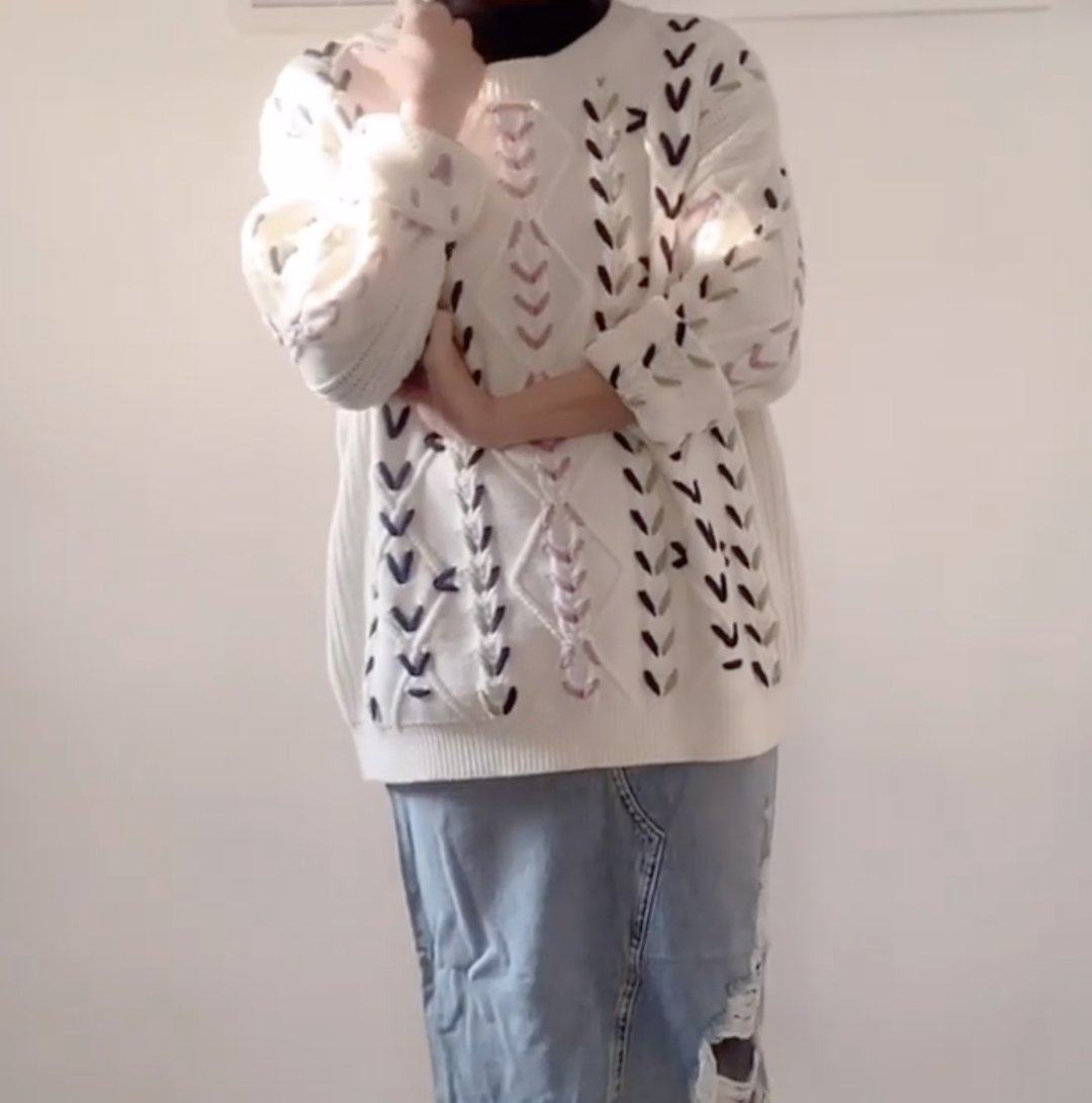 复古缝线毛衣 - 女装针织衫/毛衣 - 羊毛 白色