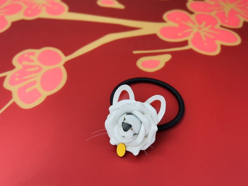 【招财猫】皮革小玫瑰发圈│襟针 - 发饰 - 真皮 白色