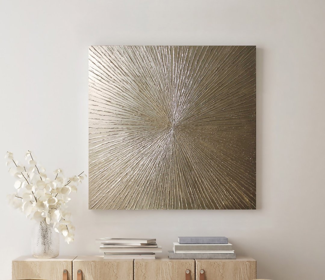 金色艺术 | 抽象太阳画 | 重质感金色绘画 | 金色太阳2 - 墙贴/壁贴 - 棉 金色