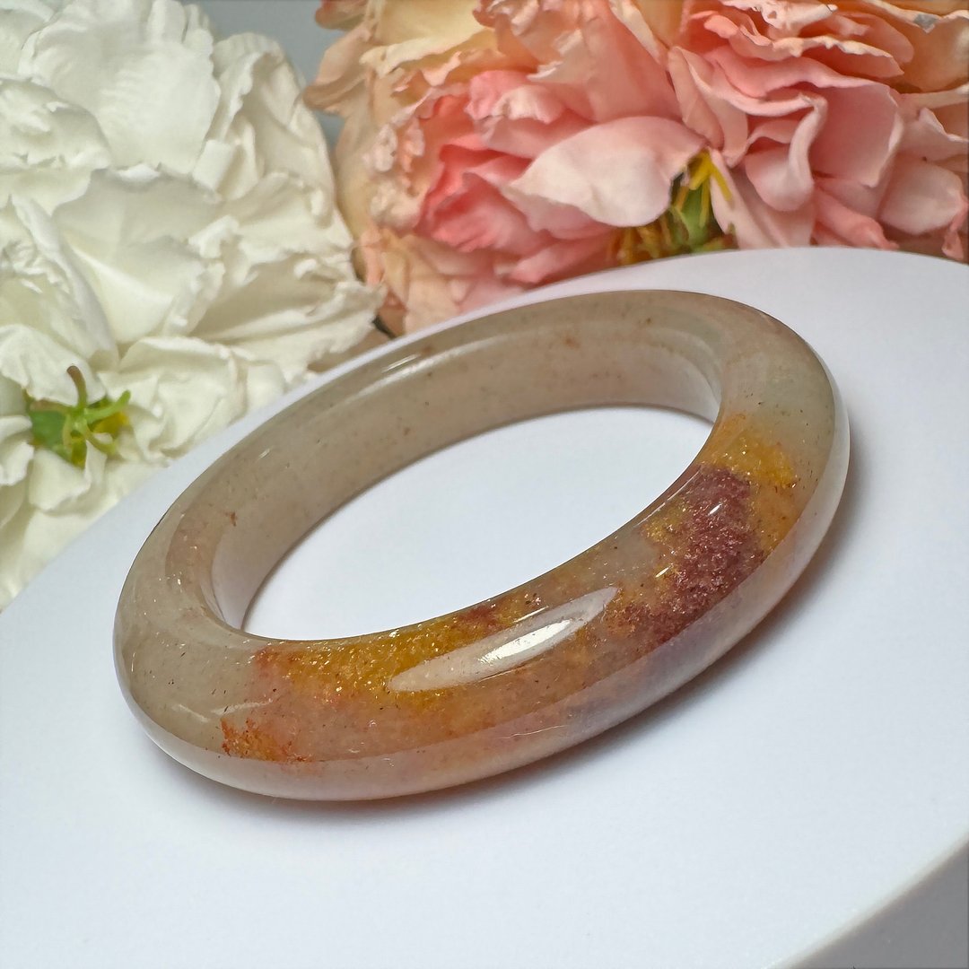 No.228 超闪亮洒金 踏雪寻梅 佘太翠 手镯 内径 56MM 圈口 手环 - 手链/手环 - 玉石 橘色