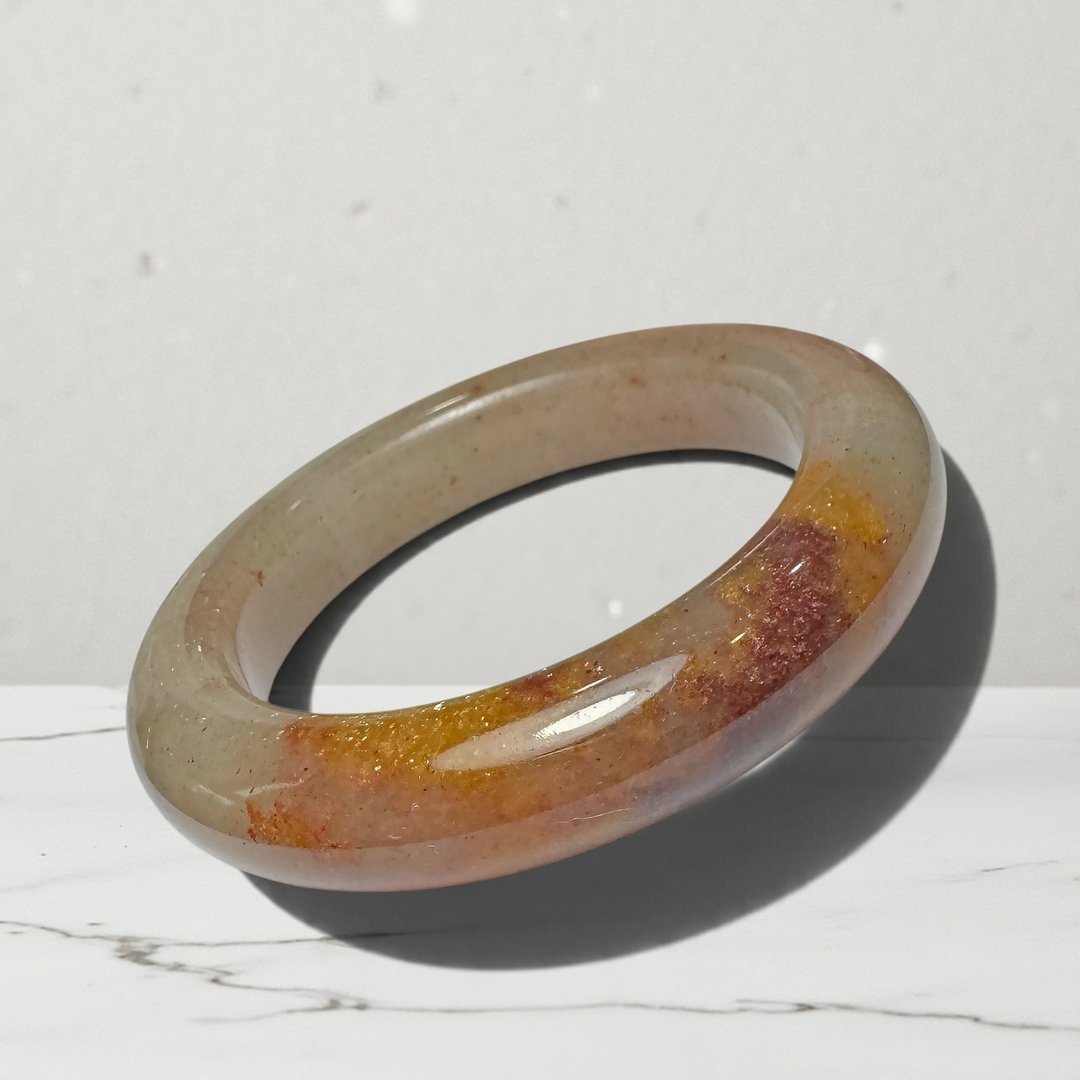 No.228 超闪亮洒金 踏雪寻梅 佘太翠 手镯 内径 56MM 圈口 手环 - 手链/手环 - 玉石 橘色