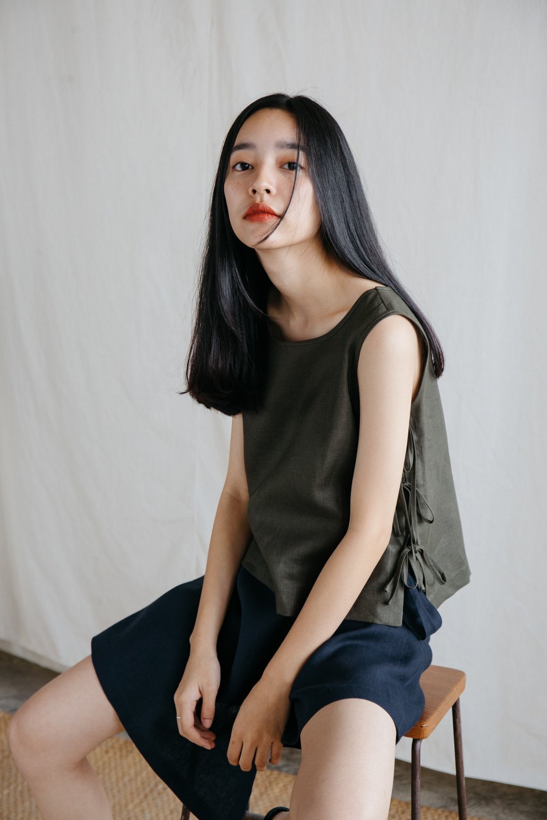 Tie Side Camisole Top in  Olive - 女装背心 - 棉 绿色