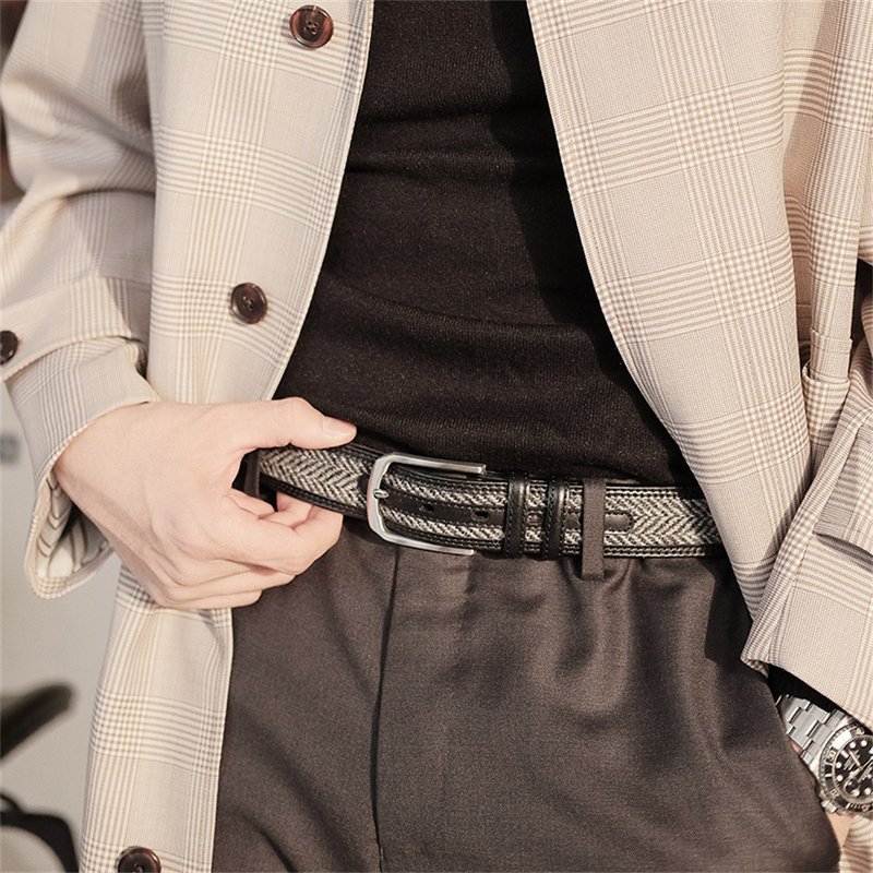 哈里斯粗花呢手工真皮腰带男harris tweed拼头层牛皮商务针扣皮带 - 皮带/腰带 - 羊毛 