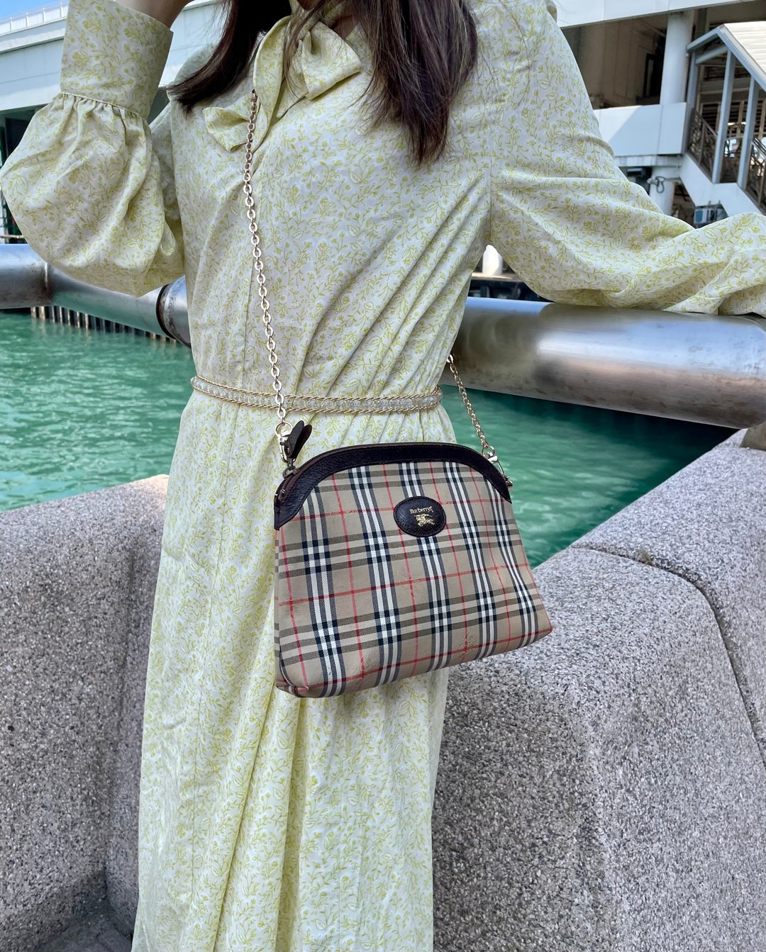 Burberry中古格纹手拿包 - 手拿包 - 真皮 卡其色