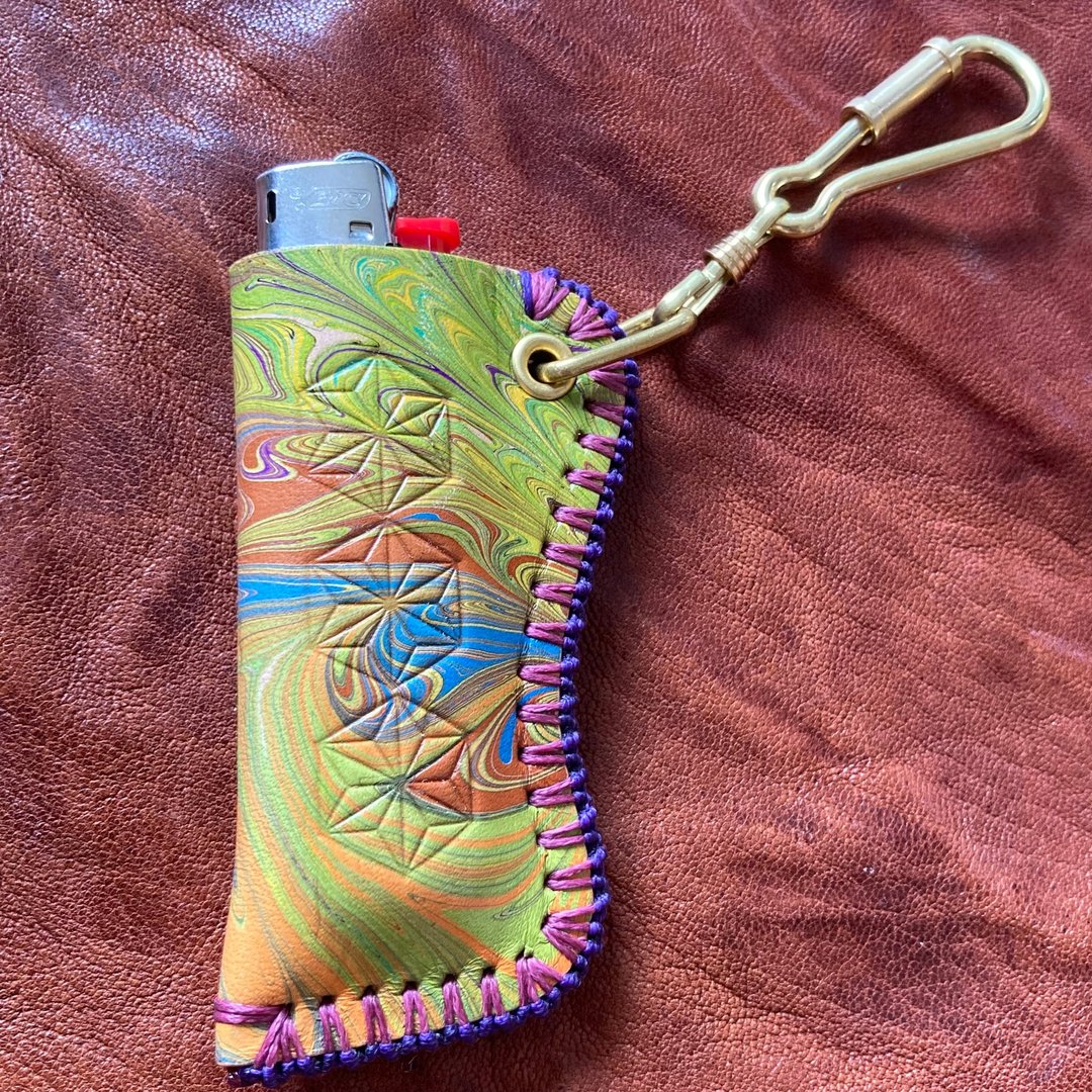 -迷幻- 黄铜 Bic 打火机套（附登山扣） - 其他 - 真皮 绿色