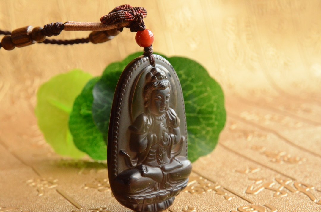 【玄印】天然冰种黑曜石生肖守护神守护神吊坠项链 - 项链 - 水晶 黑色