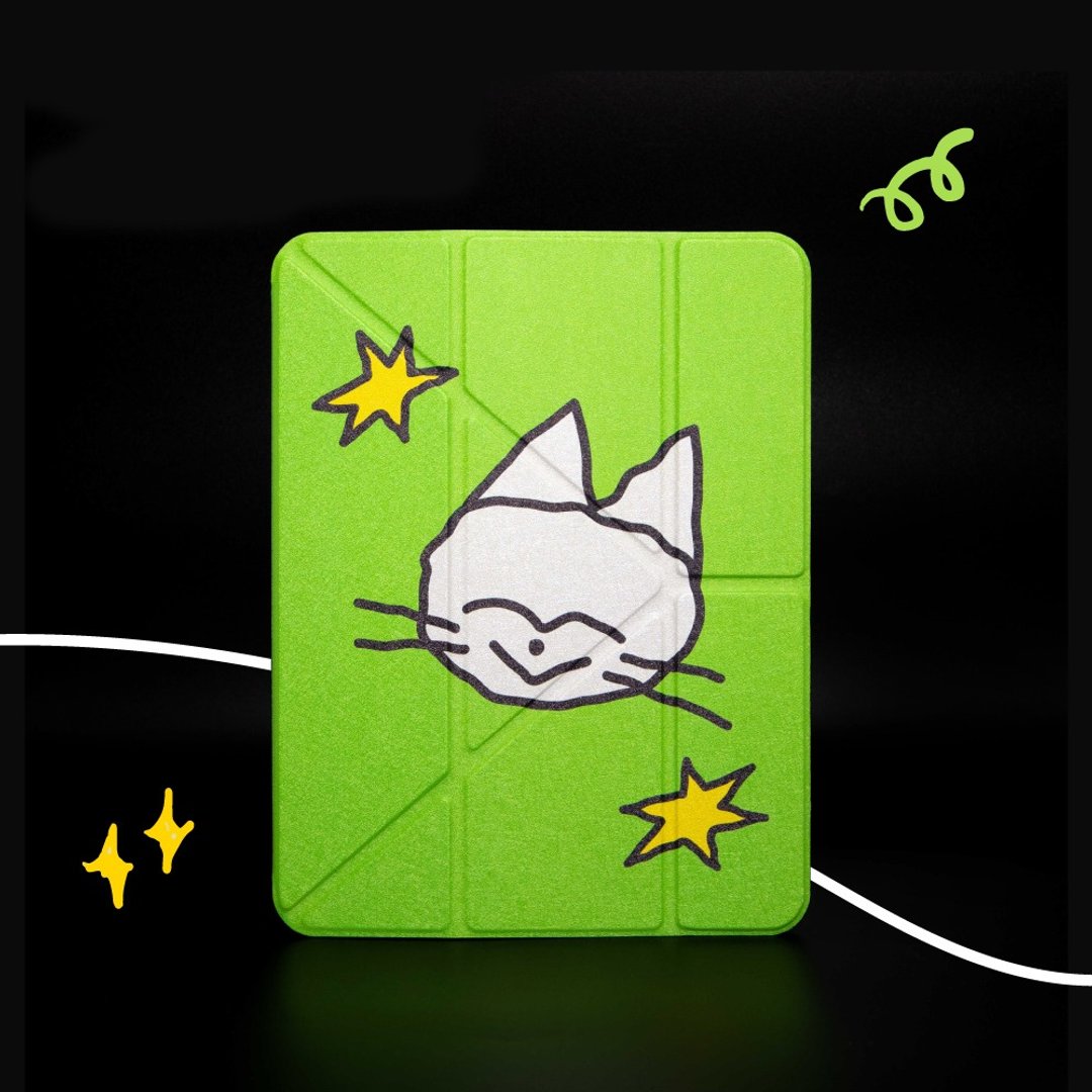 iPad 插画家联名保护壳【咪咪猫猫】多折式 右侧笔槽 - 平板/电脑保护壳 - 其他材质 绿色