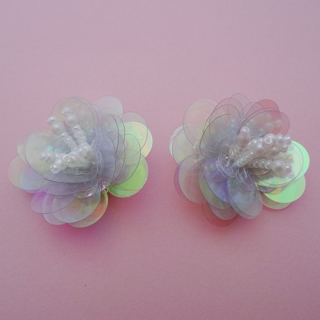 Spangle Flower Clip-On / Aurora - 耳环/耳夹 - 塑料 透明