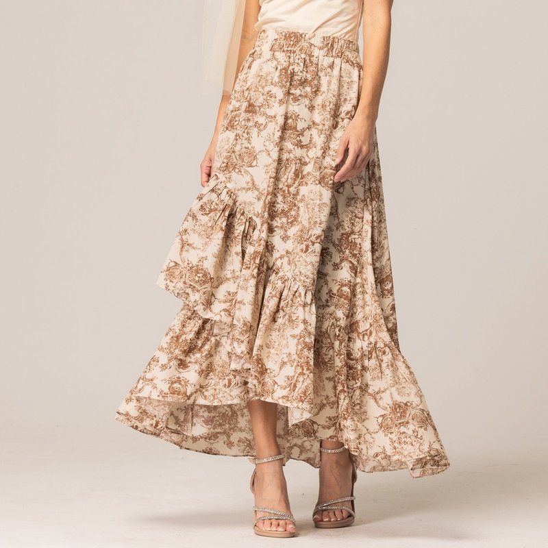 宫廷手绘不规则下摆裙  咖 (长) - 裙子 - 聚酯纤维 咖啡色