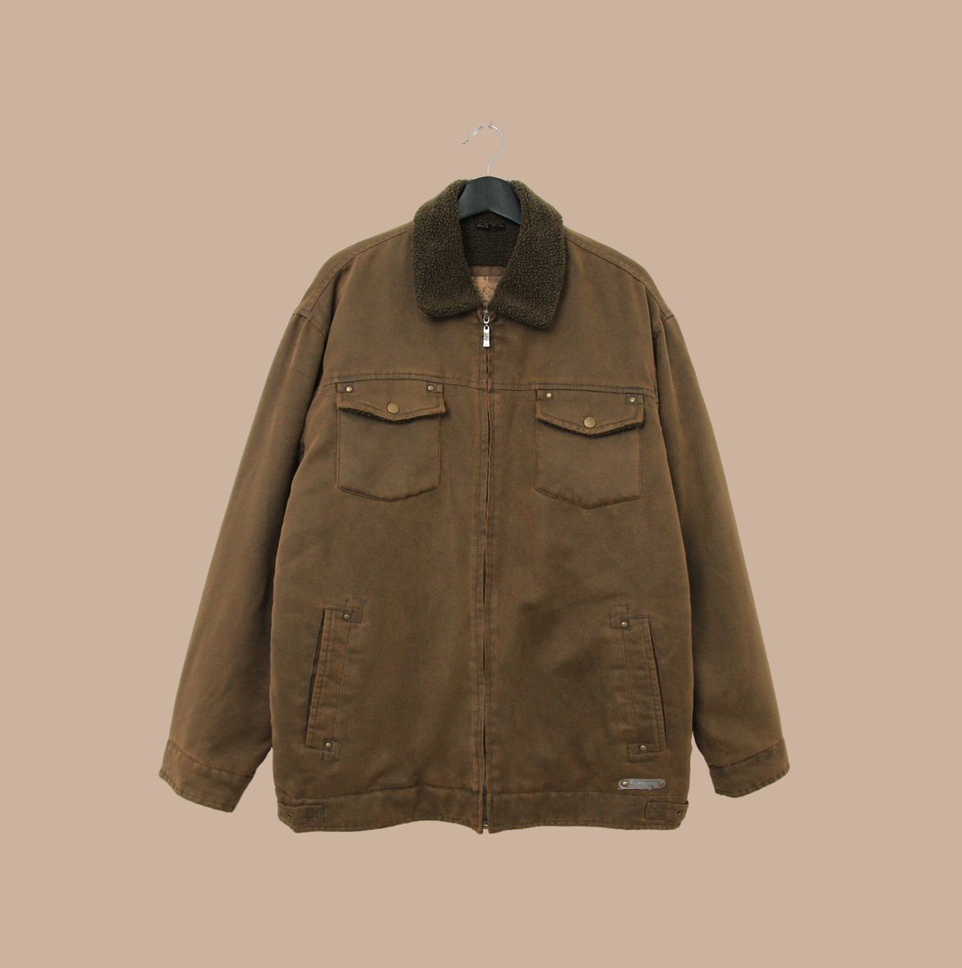 Back to Green- 绒布领外套  深褐 保暖铺棉 vintage jacket - 男装外套 - 聚酯纤维 