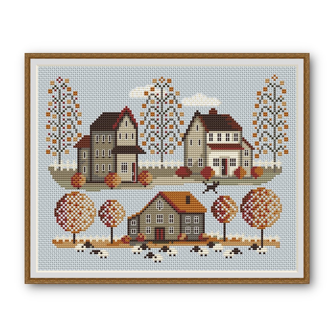 十字繡 Cross Stitch Pattern Sampler Autumn Village Embroidery Digital PDF File 172 - 手工艺教程/工具书 - 其他材质 