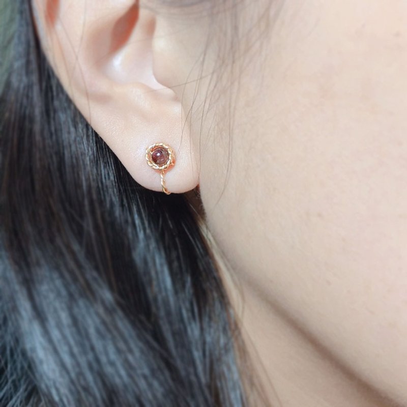 FOX Garden-BELIEVE  独家款麻花无痛耳夹  酒红石榴石 - 耳环/耳夹 - 半宝石 红色