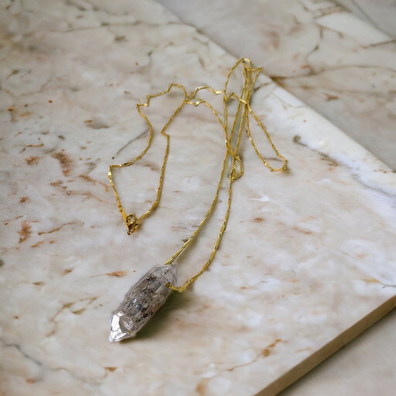 白水晶黄铜项链 - 项链 - 水晶 透明