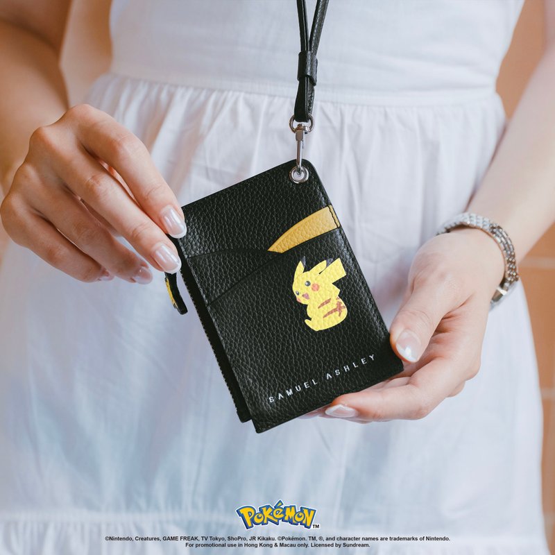 【宝可梦特别版系列】Pokémon挂颈皮革证件套 - 黑色 皮卡丘 - 证件套/卡套 - 真皮 黑色