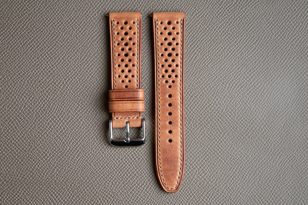 Horween Derby 皮革 赛车风格表带 – 原色 (订制款) - 表带 - 真皮 咖啡色
