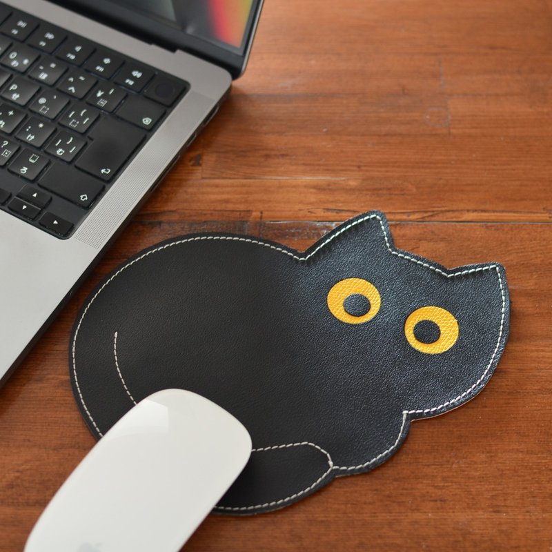 猫奴必备！真皮手工鼠标垫 黑猫 白猫 异瞳皆可订制 尺寸弹性调整 - 鼠标垫 - 真皮 黑色