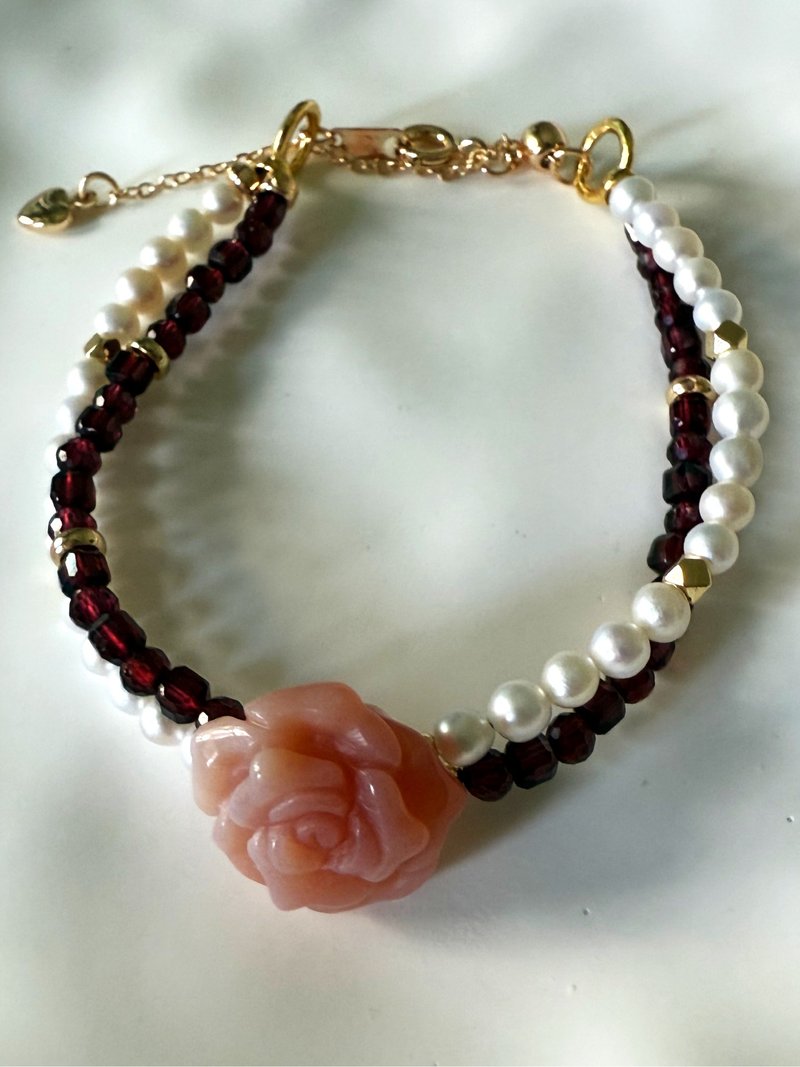 玫瑰|水晶手链|定制化|绯红玛瑙|淡水珍珠|石榴石 - 手链/手环 - 水晶 