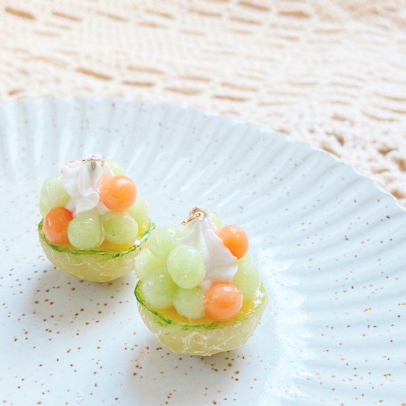 【日式】蜜瓜牛奶雪糕耳环 | 黏土饰物 | 微缩饰物 - 耳环/耳夹 - 粘土 