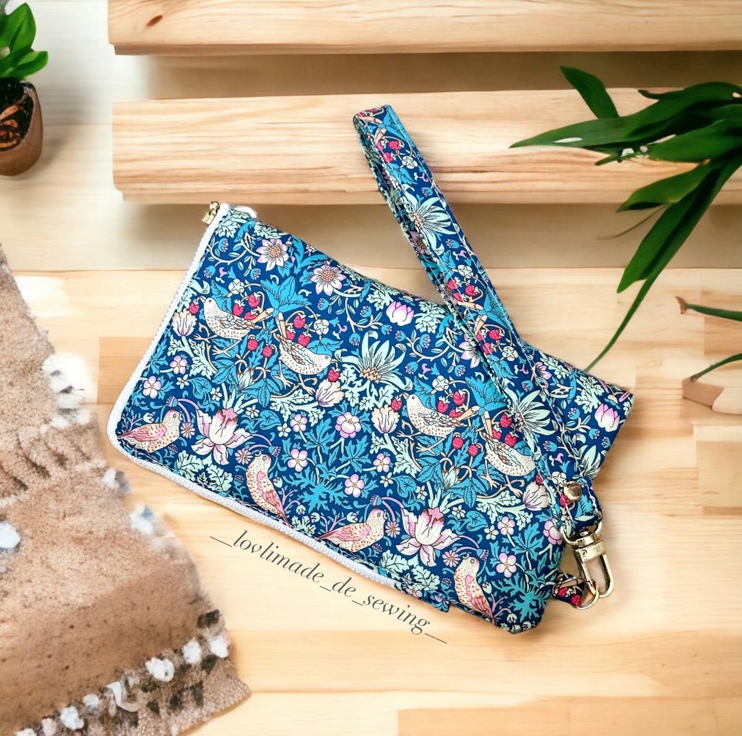 L型拉链手机包 英国品牌Liberty布料可爱多夹层卡片气质森女 - 手拿包 - 棉 