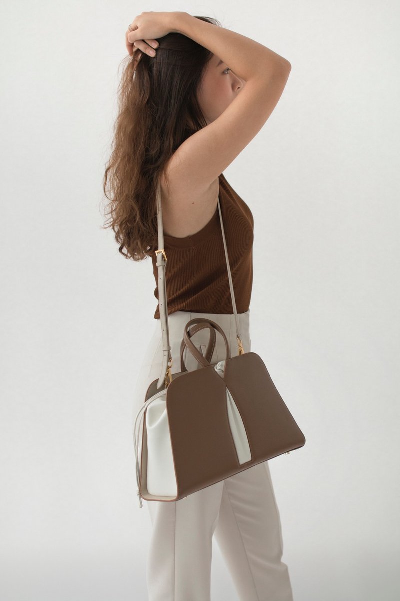 Femance Lancet 深啡 公事包 侧背包 手提包 原创设计 小众品牌 - 侧背包/斜挎包 - 真皮 咖啡色