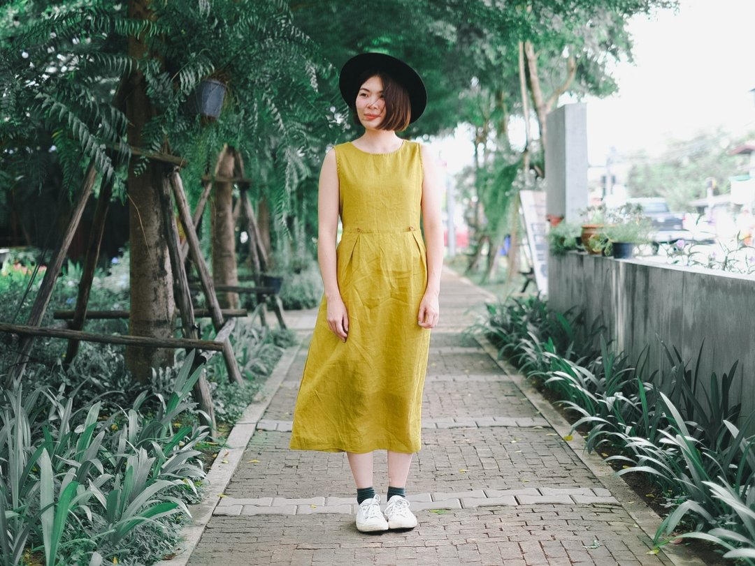 Wendy Dress亚麻长裙 黄色Yellow - 洋装/连衣裙 - 棉 黄色