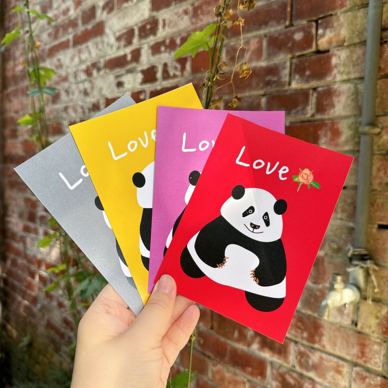 Daily a HA 明信片/卡片疗愈系熊猫阿Q LOVE有勇气版 紫/黄/灰/红 - 卡片/明信片 - 纸 多色