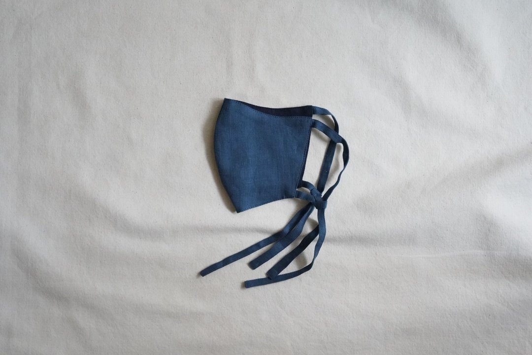 unisex mask | 双色绑带口罩 | 青 蓝  x  浓 蓝 - 口罩 - 棉 蓝色