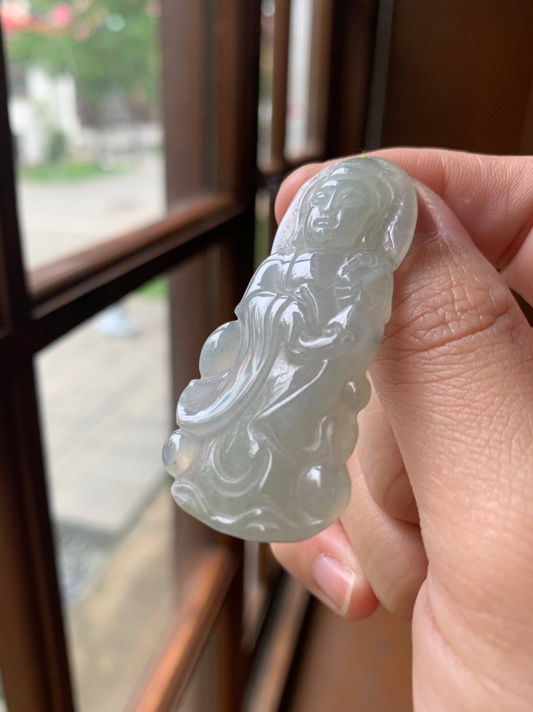 丨福泽丨糯化种白翡翠观音玉坠 缅甸玉A货(福利品) - 项链 - 玉石 白色