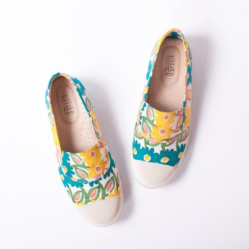 八月运费free |菓菓日.夏日之花花布.棉麻感.自由手绘风.夏日 - 女款休闲鞋 - 棉．麻 黄色