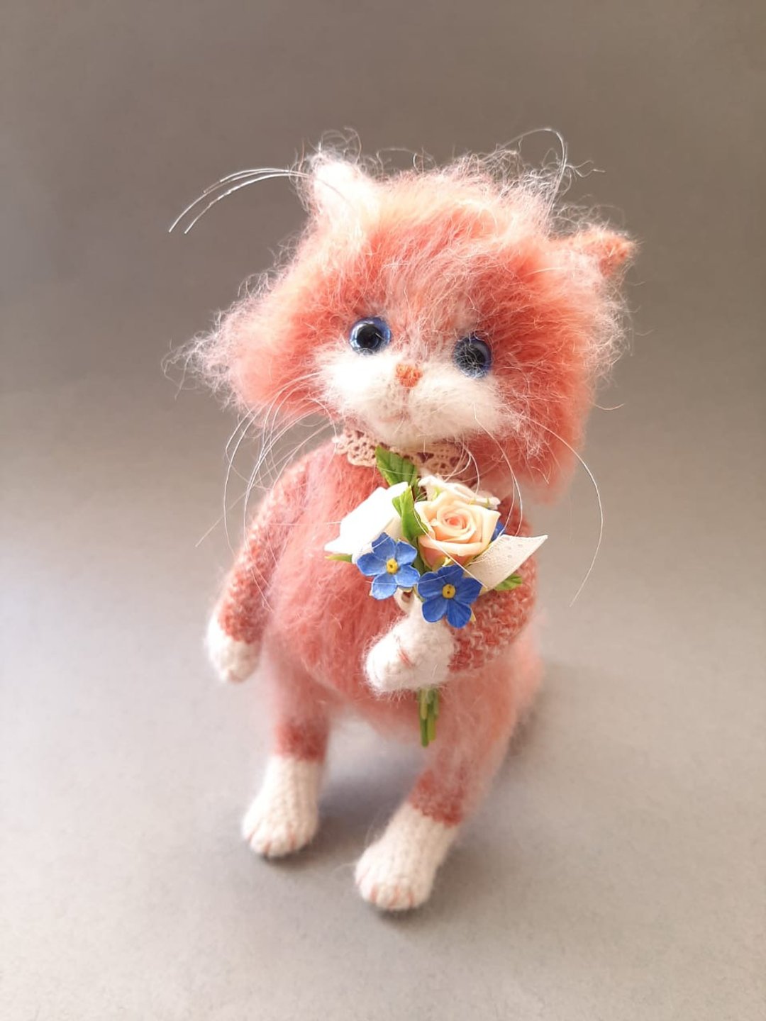 Cute ginger kitten, realistic kitty, soft cat doll, fluffy kitten toy, wool cat - 玩偶/公仔 - 木头 红色