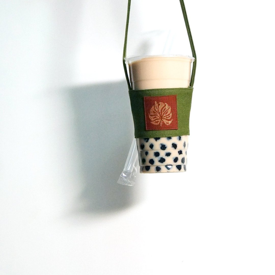 焦糖抹茶饮料杯套环保提袋-(焦糖棕/抹茶绿/森林深绿) - 随行杯提袋/水壶袋 - 棉 绿色