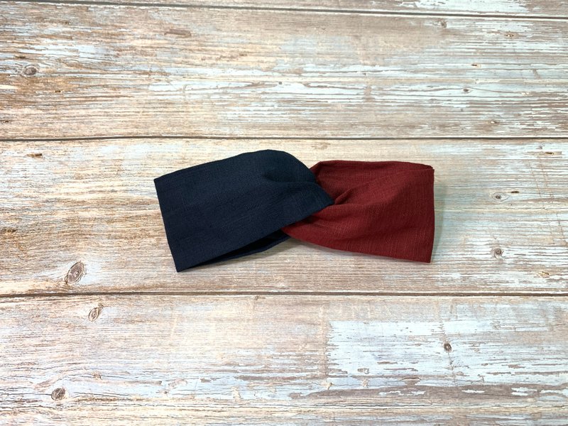 交叉发带/双色款/蓝黑+栗红 - 发带/发箍 - 棉．麻 红色