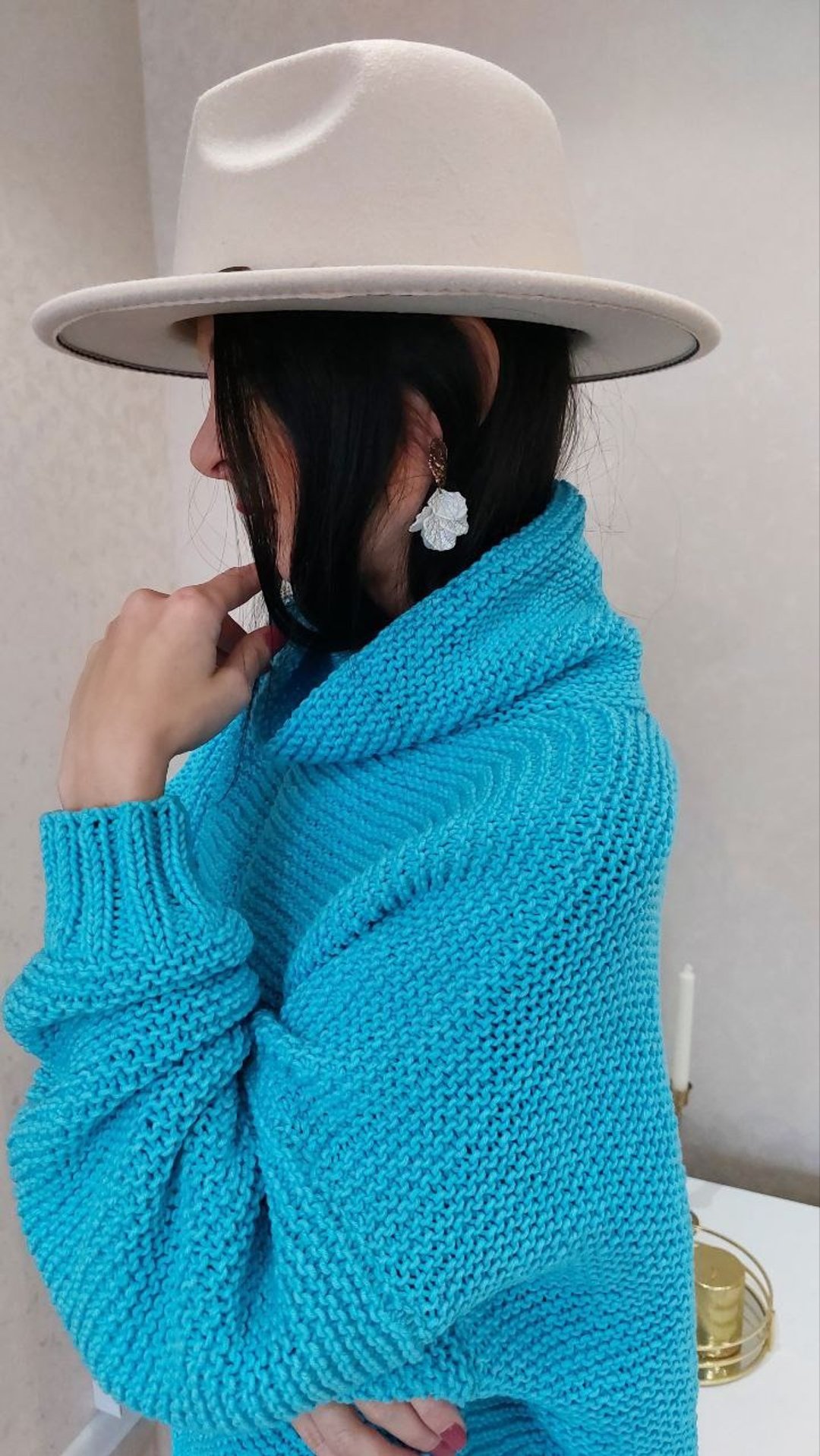 Rib knit sweater for women Cowl neck hand knit pullover Cotton handmade jumper - 女装针织衫/毛衣 - 棉．麻 