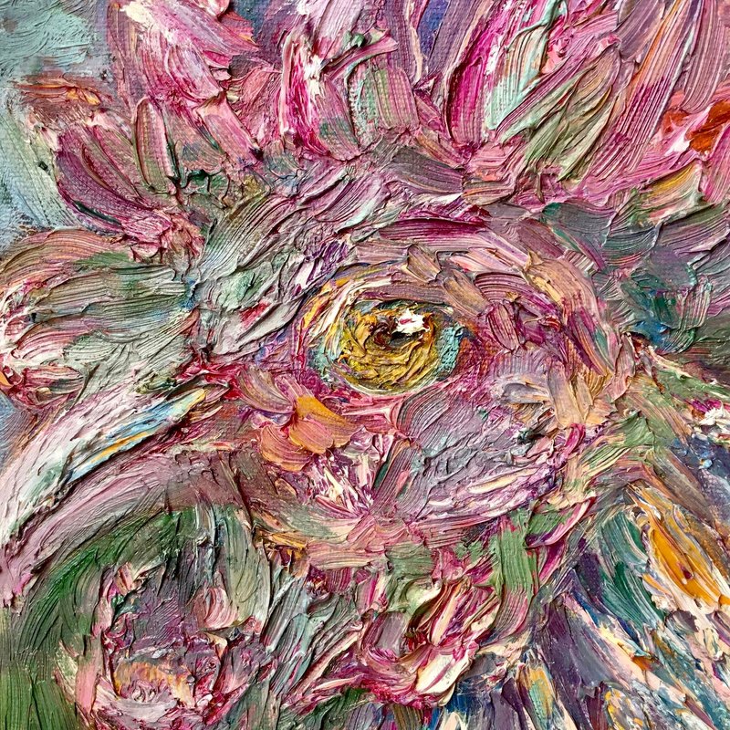 大公鸡油画 – 画布上的原始厚涂画 – 纹理农场动物 - 墙贴/壁贴 - 其他材质 红色