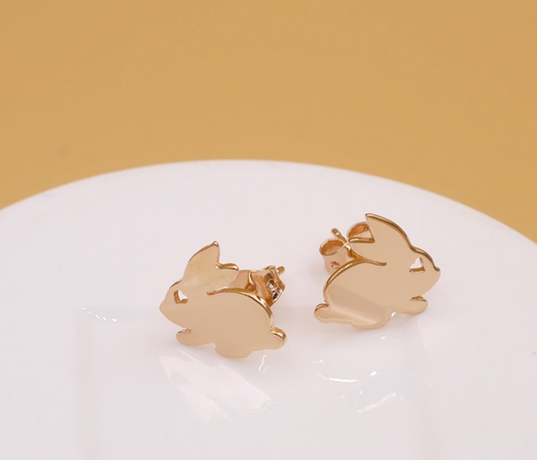 Handmade little Bunny Earring - Pink gold plated - 耳环/耳夹 - 其他金属 粉红色