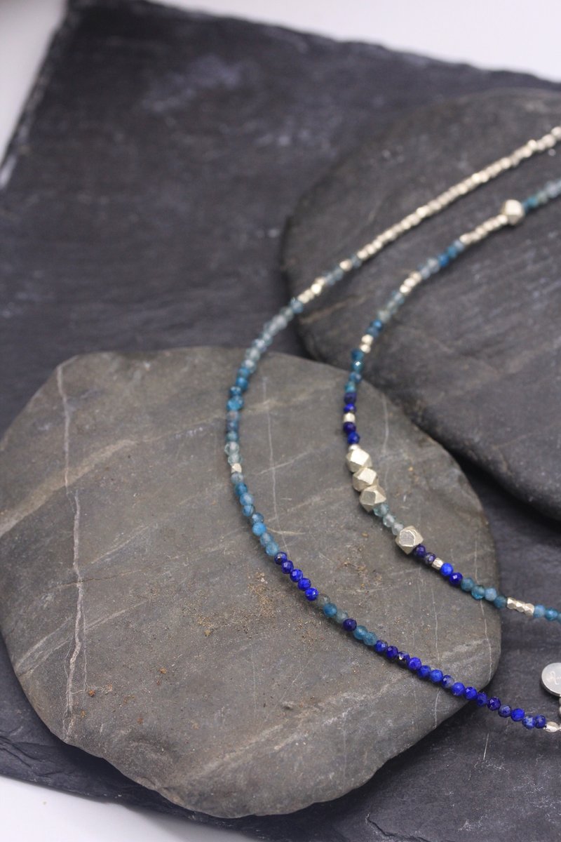 Topaz, lapis lazuli and silver beads bracelet with adjustable chain (B0083) - 手链/手环 - 宝石 蓝色