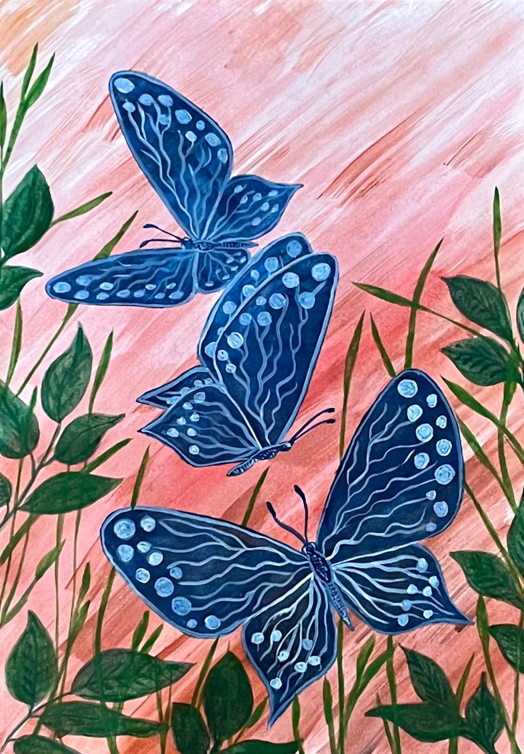 White-blue butterflies against the backdrop of fiery sunset. - 墙贴/壁贴 - 纸 