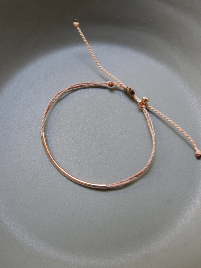 专属订制/S925纯银镀玫瑰金弯管蜡绳 - 手链/手环 - 纯银 粉红色