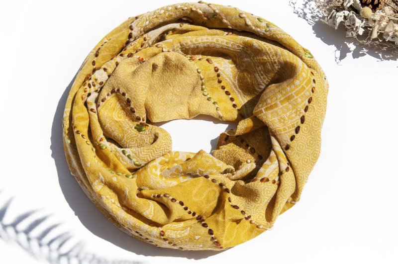 喀什米尔 Cashmere/水煮羊毛披肩/针织围巾/刺绣围巾/羊绒披巾 - 花 - 围巾/披肩 - 羊毛 黄色