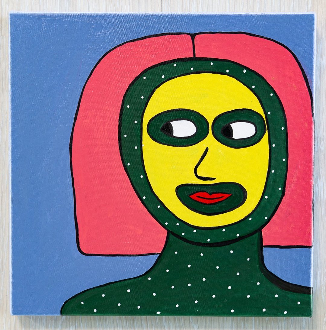 Painting of a woman looking to the side, meme painting on canvas, portrait - 墙贴/壁贴 - 棉 多色