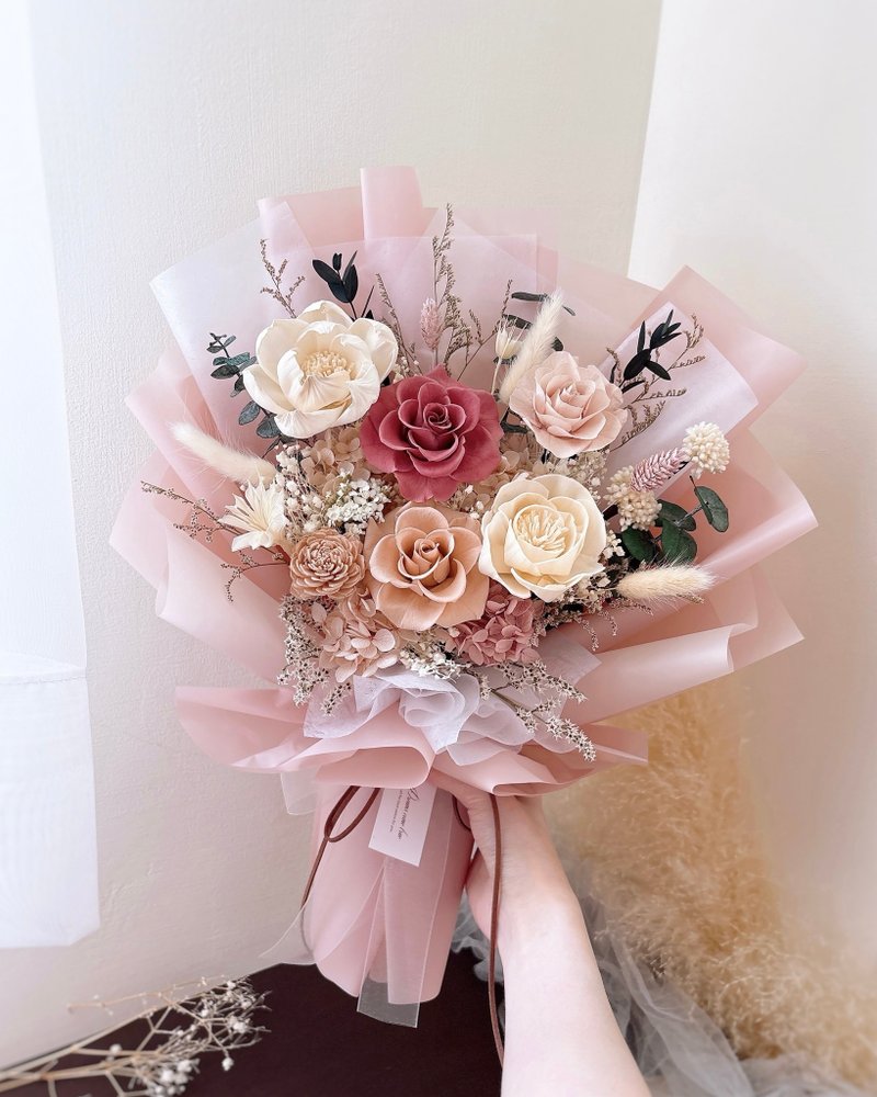 永生玫瑰花束-玫瑰序曲 l 玫粉色花束 藕粉色花束 情人节花束 - 干燥花/捧花 - 植物．花 粉红色