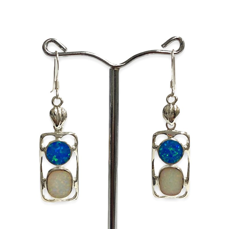 Victorian Style Mixed Gilson Opal Color Set Pendant Earrings 925 Sterling Silver - 耳环/耳夹 - 纯银 银色